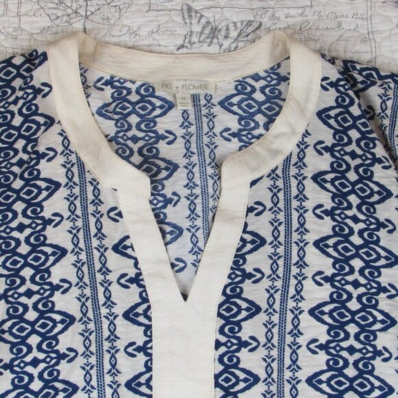 NEW Figueroa Flower Boho Woven Dress plus size summer 3/4 Sl L Blue Print 3X - Picture 8 of 11